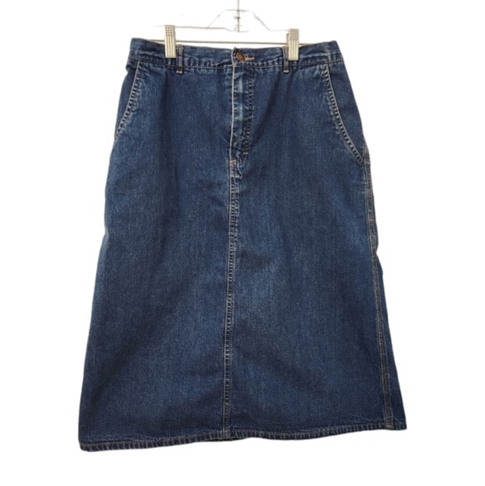 VTG 70s CALVIN KLEIN Snap Front Denim Midi Skirt SZ 2